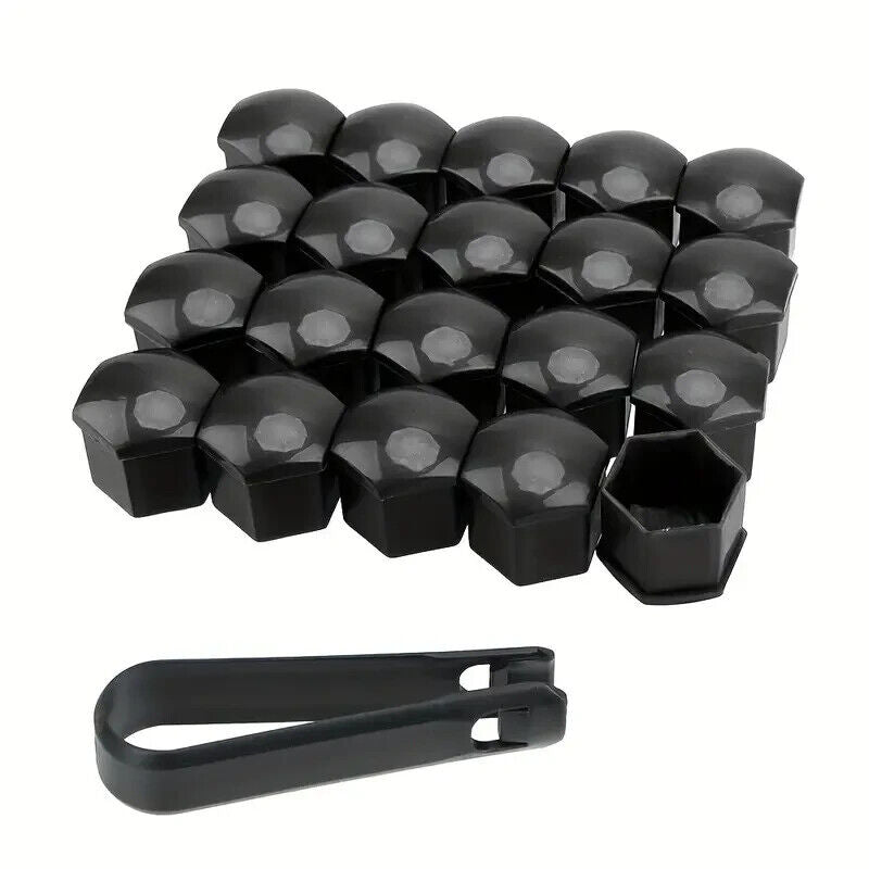 Black Wheel Nut Bolt Covers Universal 17mm 20PCS