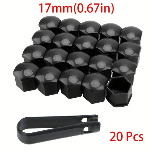 Black Wheel Nut Bolt Covers Universal 17mm 20PCS