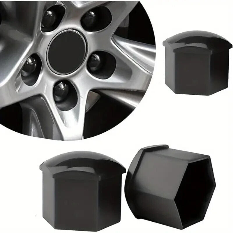 Black Wheel Nut Bolt Covers Universal 17mm 20PCS