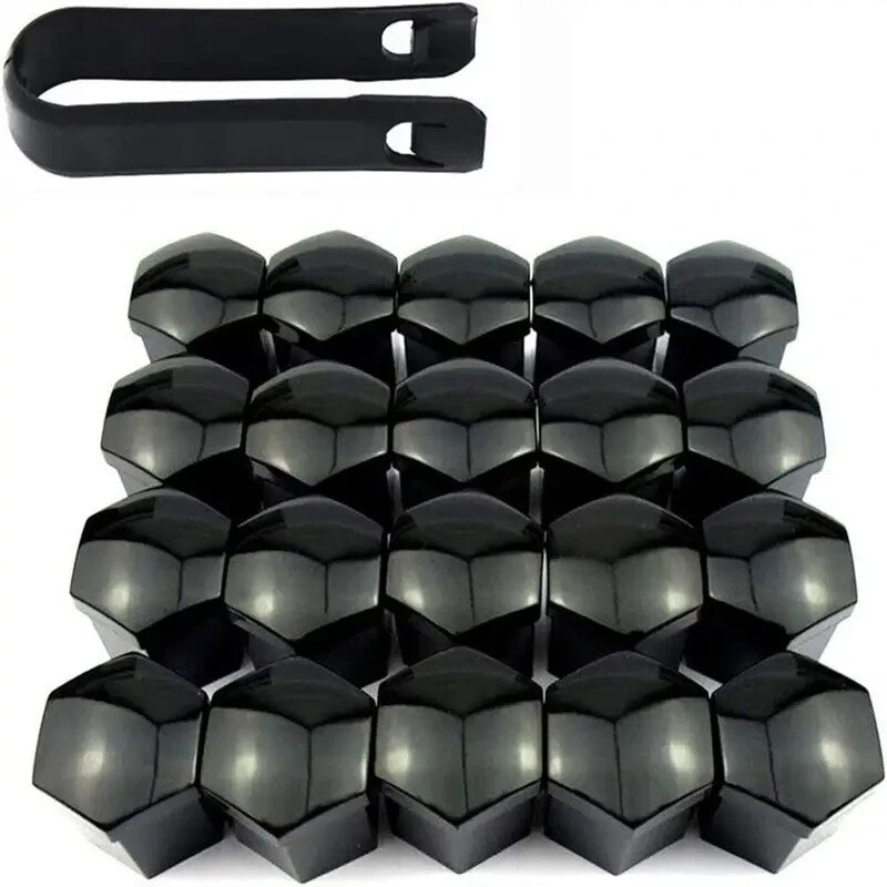 Black Wheel Nut Bolt Covers Universal 17mm 20PCS