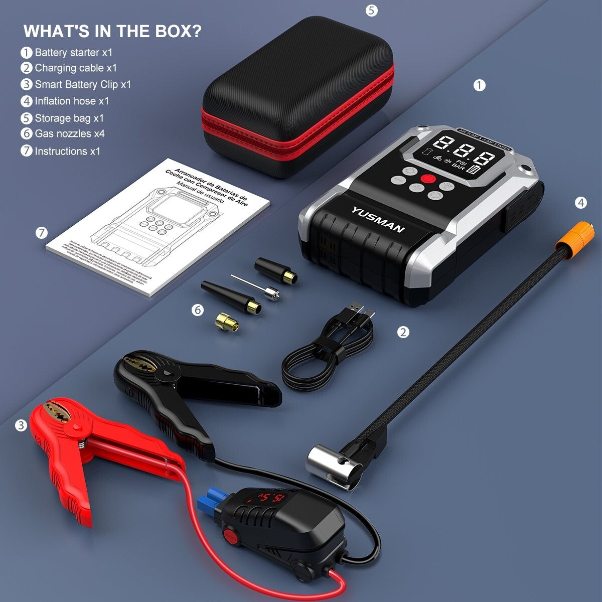 8000A 3 in 1 Car Jump Starter Air Compressor Pack USB LED Power Bank Battery Kit