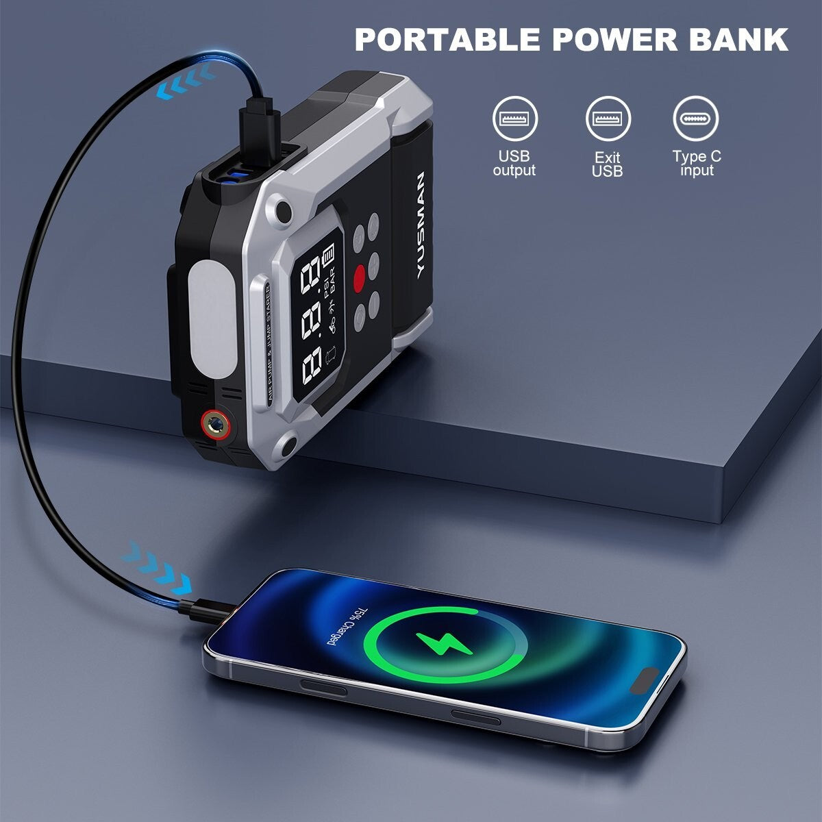 8000A 3 in 1 Car Jump Starter Air Compressor Pack USB LED Power Bank Battery Kit