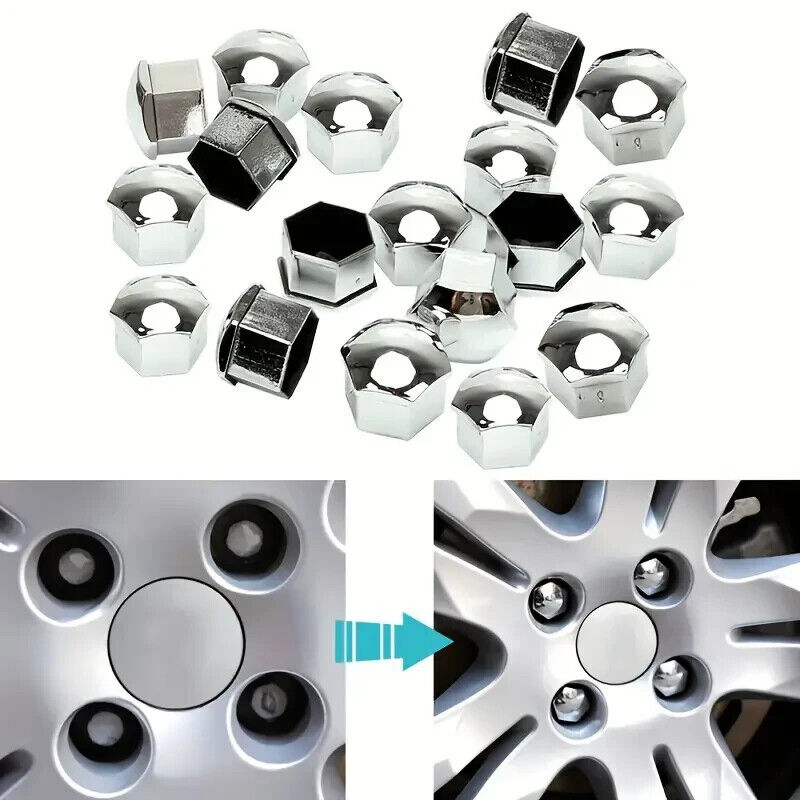 Chrome Wheel Nut Bolt Covers Universal 17mm 20PCS