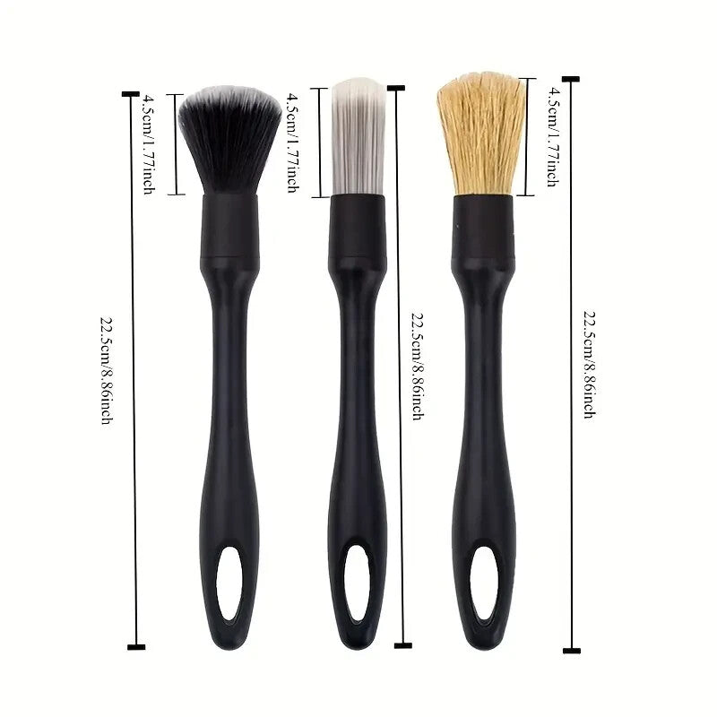 Car Detailing Brush Set 3pcs Premium Quality Fine Soft Interchangeable Heads