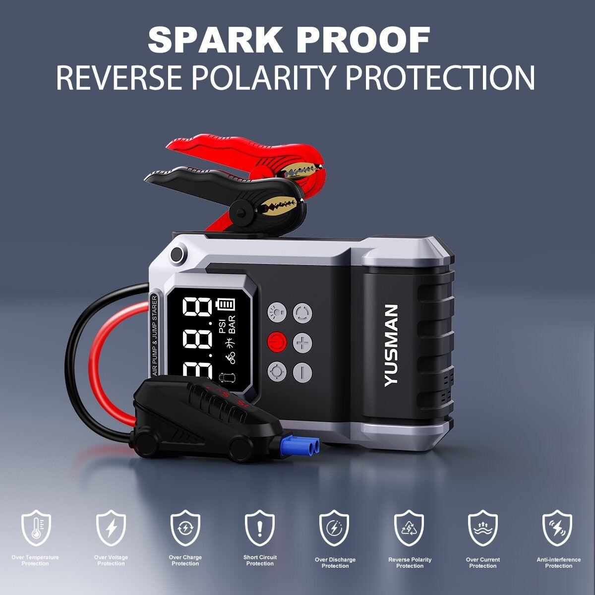 8000A 3 in 1 Car Jump Starter Air Compressor Pack USB LED Power Bank Battery Kit