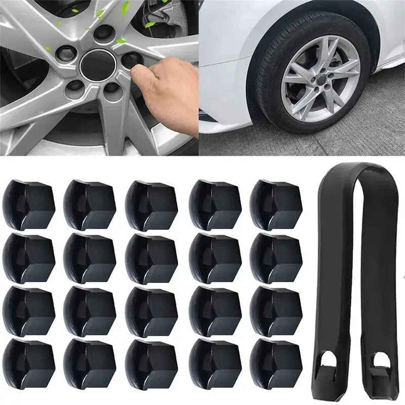 Black Wheel Nut Bolt Covers Universal 17mm 20PCS
