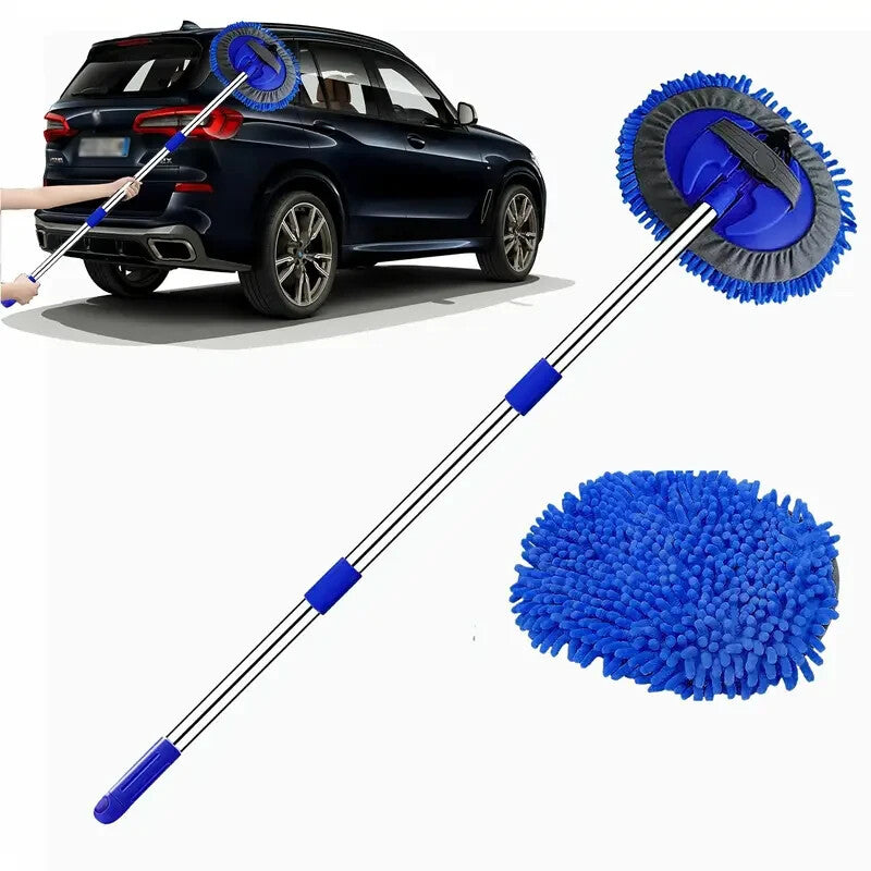 1x Microfibre Extendable Car Wash Brush - 47" Blue Telescopic Chenille Mop Head