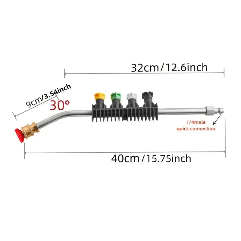 Pressure Washer Lance Curved Extension Wand 1/4" Quick Release And 5 Nozzles