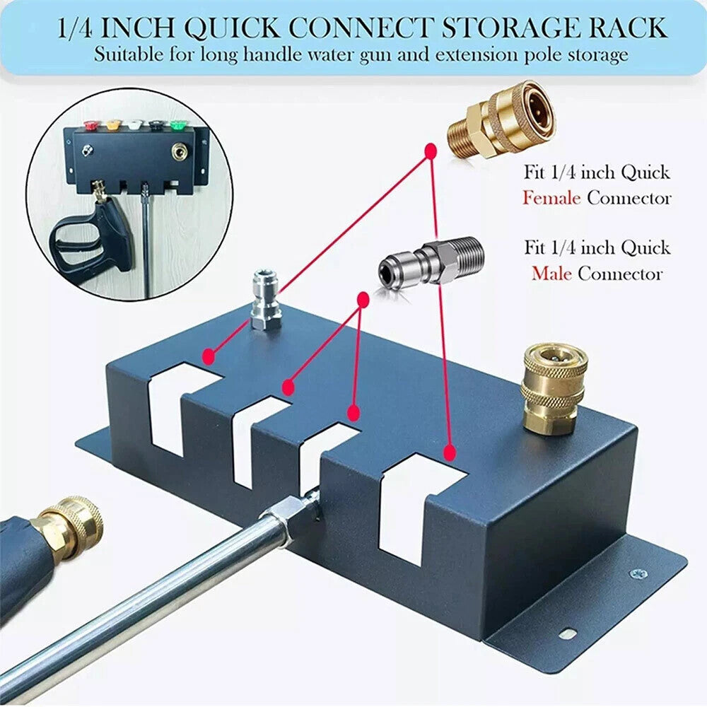 Wall Mount Pressure Washer Attachment Holder Erosion Resistant 1/4 Quick Connect