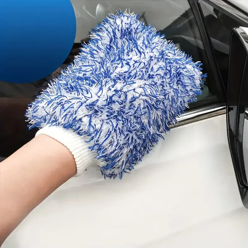 Ultra Soft Coral Fleece Car Wash Mitts Microfibre Auto Detailing Tools Blue x2