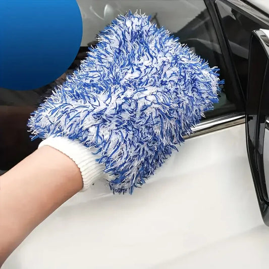 Ultra Soft Coral Fleece Car Wash Mitts Microfibre Auto Detailing Tools Blue x2