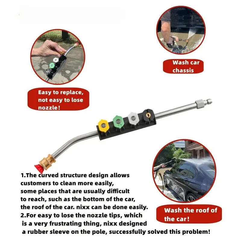 Pressure Washer Lance Curved Extension Wand 1/4" Quick Release And 5 Nozzles