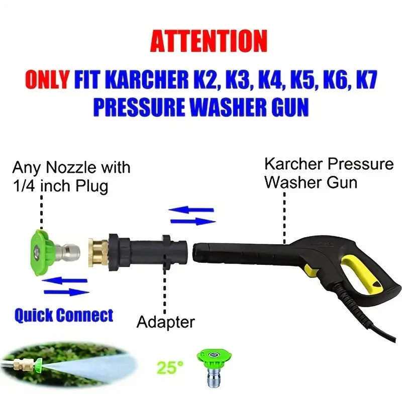 Quick Release Pressure Washer Gun Adapter Fit Karcher K2-K7 To 1/4"Quick Connect