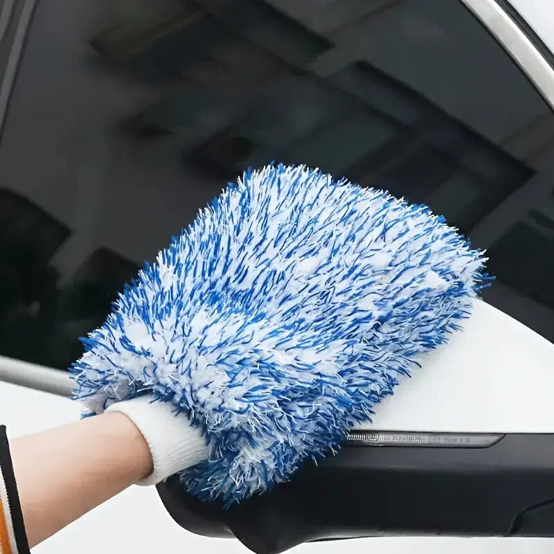 Ultra Soft Coral Fleece Car Wash Mitts Microfibre Auto Detailing Tools Blue x2