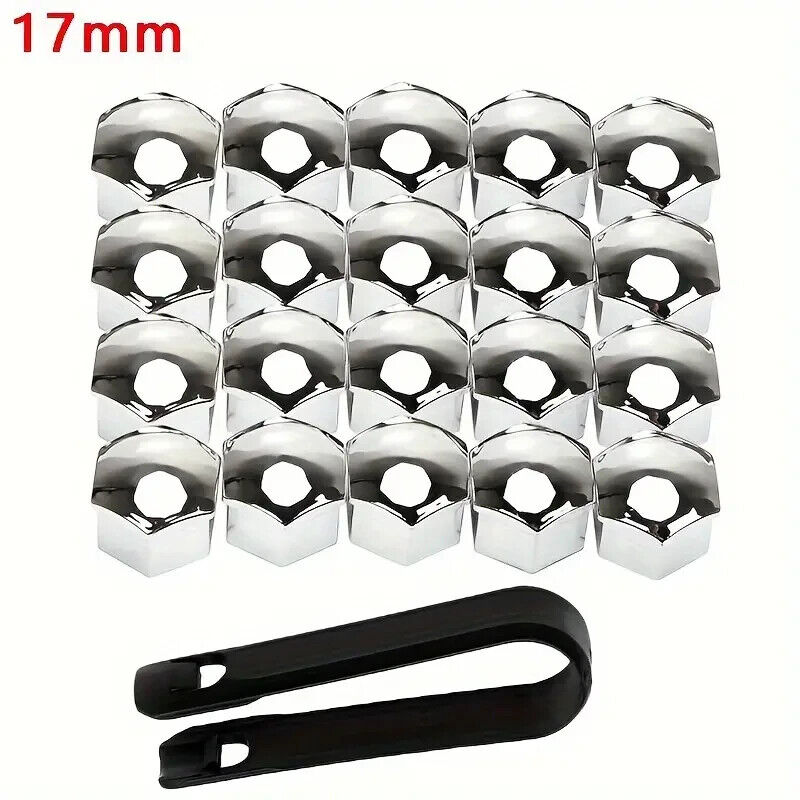 Chrome Wheel Nut Bolt Covers Universal 17mm 20PCS