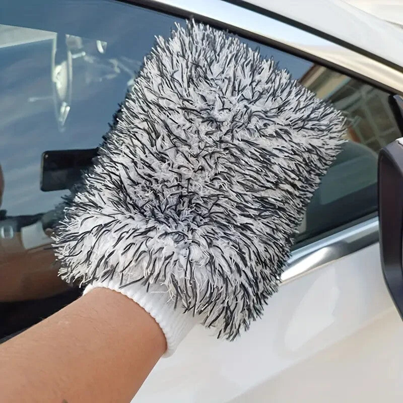 Ultra Soft Coral Fleece Car Wash Mitts Microfibre Auto Detailing Tools Blue x2