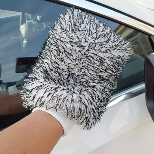 Ultra Soft Coral Fleece Car Wash Mitts Microfibre Auto Detailing Tools Blue x2